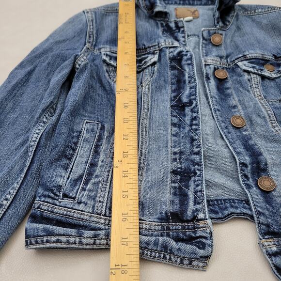 Y2k American Eagle jean jacket size Medium light wash Distressed cropped - Picture 8 of 9